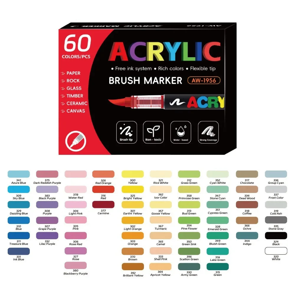 Buy The Best By Artsulli - Art is Long Life Short - 12/24/48/60 Colors Acrylic Marker Pen Paint Brush Painting Coloring DIY Graffiti Making