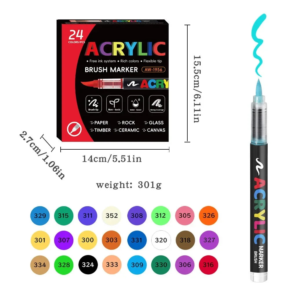 Buy The Best By Artsulli - Art is Long Life Short - 12/24/48/60 Colors Acrylic Marker Pen Paint Brush Painting Coloring DIY Graffiti Making
