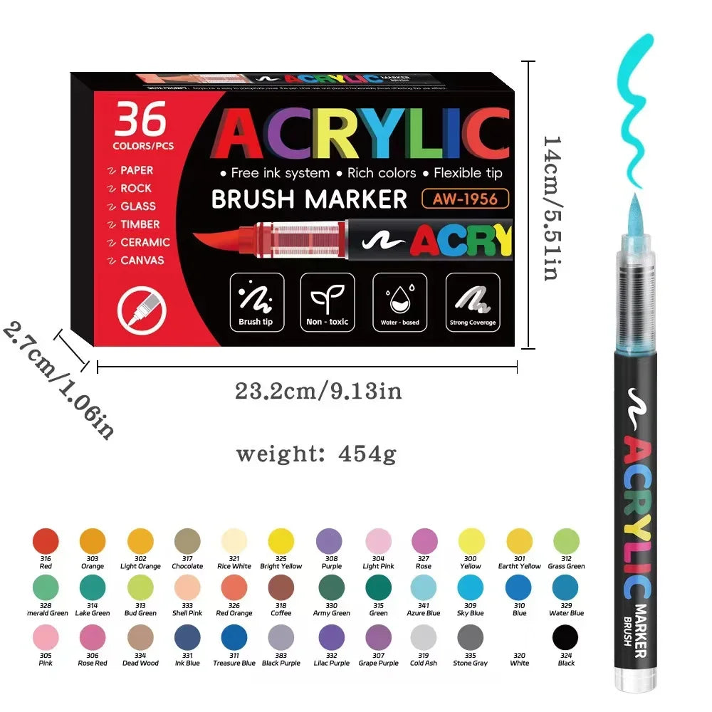 Buy The Best By Artsulli - Art is Long Life Short - 12/24/48/60 Colors Acrylic Marker Pen Paint Brush Painting Coloring DIY Graffiti Making