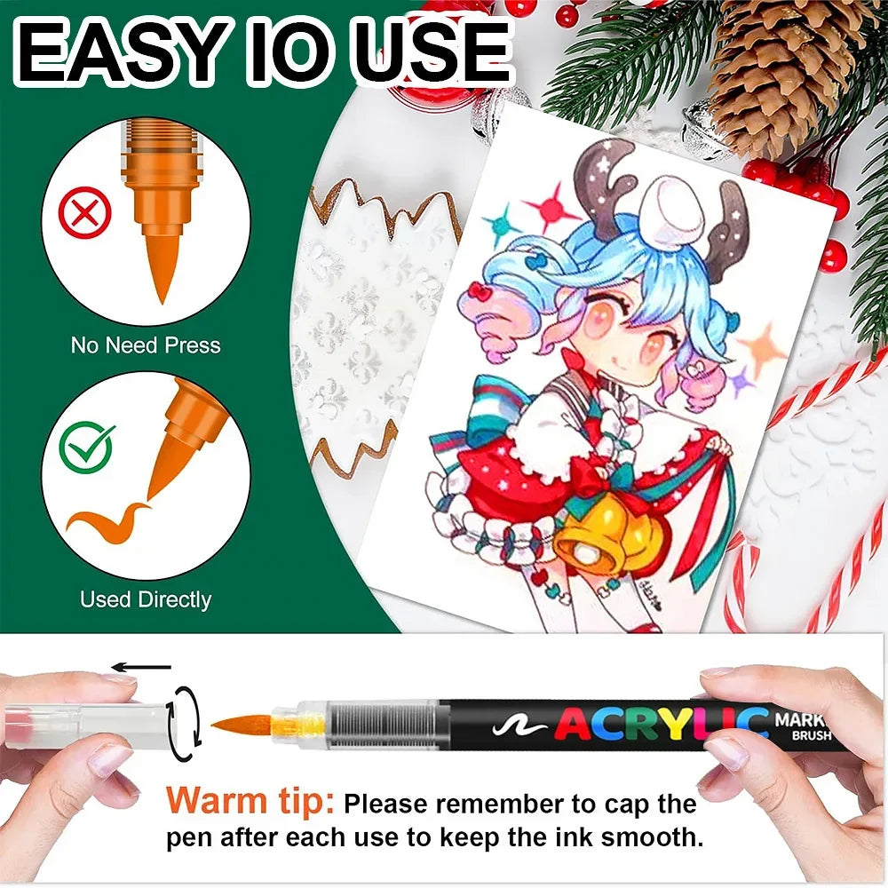 Buy The Best By Artsulli - Art is Long Life Short - 12/24/48/60 Colors Acrylic Marker Pen Paint Brush Painting Coloring DIY Graffiti Making
