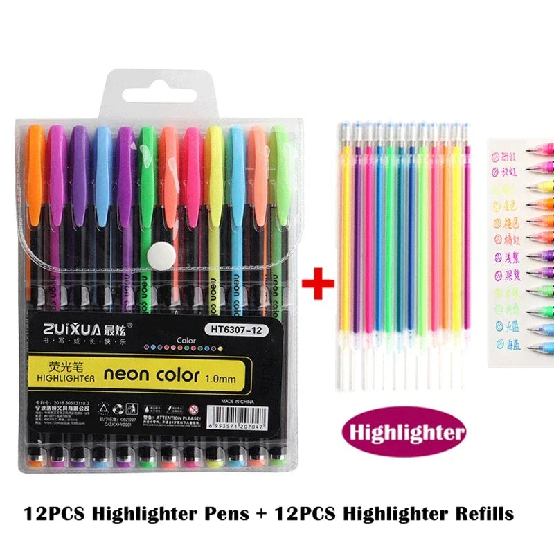 Buy The Best By Artsulli - Art is Long Life Short - 12/24Pcs Metallic Glitter Colors Gel Pens & Pen Refills For School Office Adult