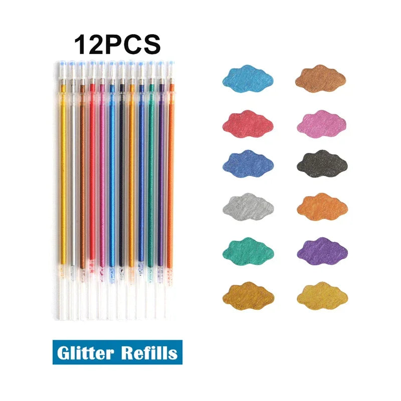Buy The Best By Artsulli - Art is Long Life Short - 12/24Pcs Metallic Glitter Colors Gel Pens & Pen Refills For School Office Adult