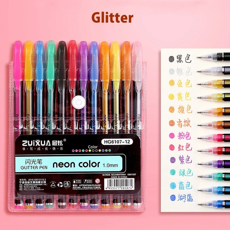 Buy The Best By Artsulli - Art is Long Life Short - 12/24Pcs Metallic Glitter Colors Gel Pens & Pen Refills For School Office Adult