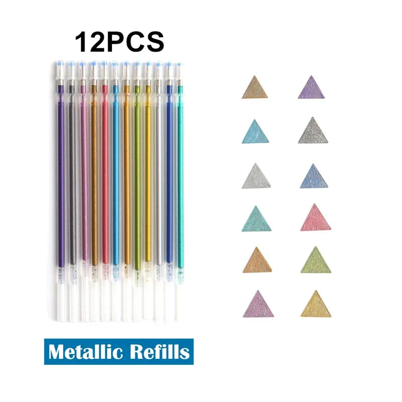 Buy The Best By Artsulli - Art is Long Life Short - 12/24Pcs Metallic Glitter Colors Gel Pens & Pen Refills For School Office Adult