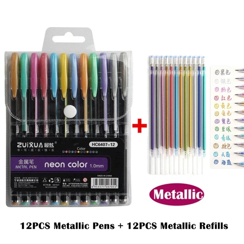 Buy The Best By Artsulli - Art is Long Life Short - 12/24Pcs Metallic Glitter Colors Gel Pens & Pen Refills For School Office Adult