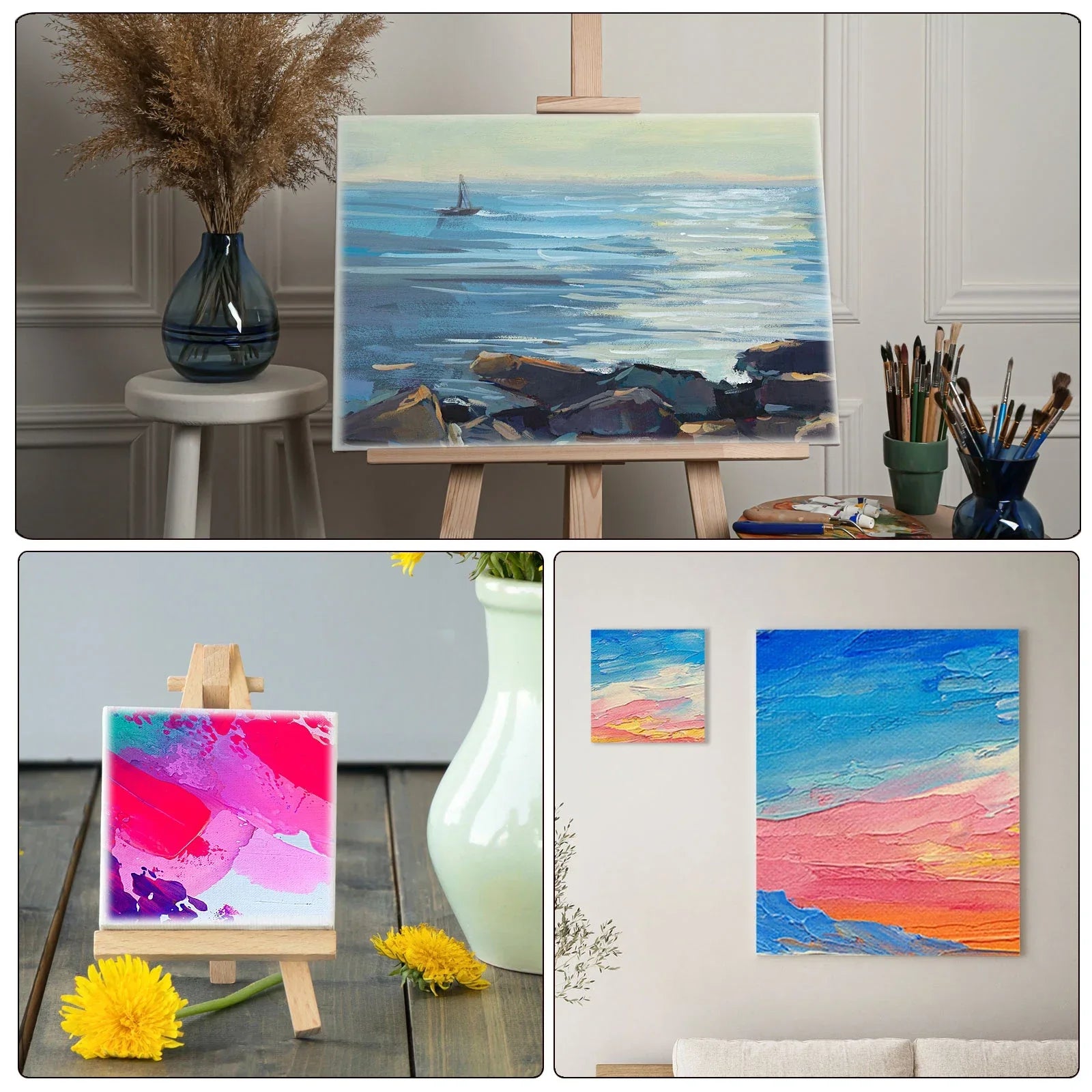 Buy The Best By Artsulli - Art is Long Life Short - 12/24Pcs Mini Canvas Board and Wood Easel Set Artist Stationery Kids Gift Supplies