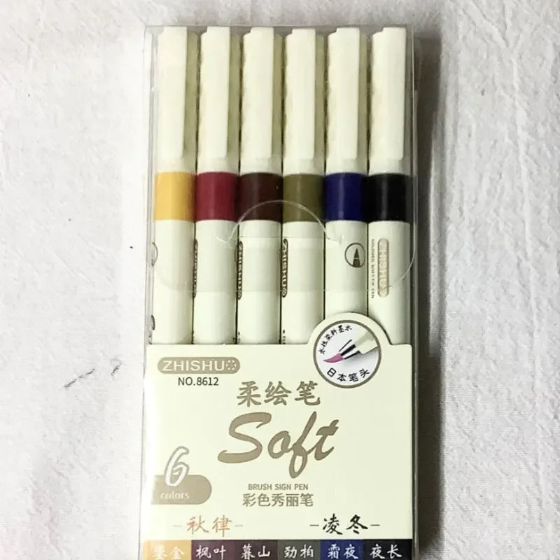Buy The Best By Artsulli - Art is Long Life Short - 12/6 Color Vintage Watercolor Lettering Marker Drawing Pen Set Multicolor Soft Brush
