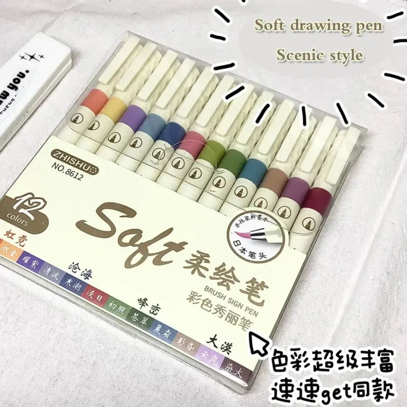Buy The Best By Artsulli - Art is Long Life Short - 12/6 Color Vintage Watercolor Lettering Marker Drawing Pen Set Multicolor Soft Brush
