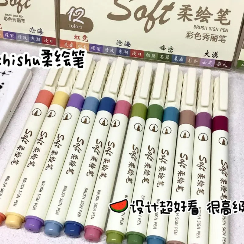 Buy The Best By Artsulli - Art is Long Life Short - 12/6 Color Vintage Watercolor Lettering Marker Drawing Pen Set Multicolor Soft Brush