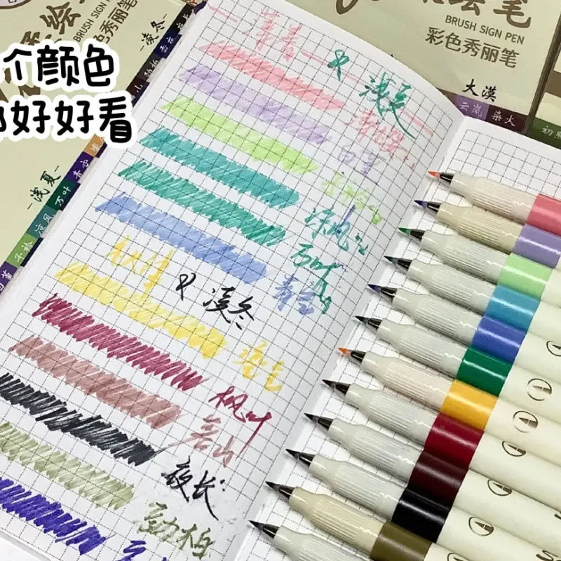 Buy The Best By Artsulli - Art is Long Life Short - 12/6 Color Vintage Watercolor Lettering Marker Drawing Pen Set Multicolor Soft Brush