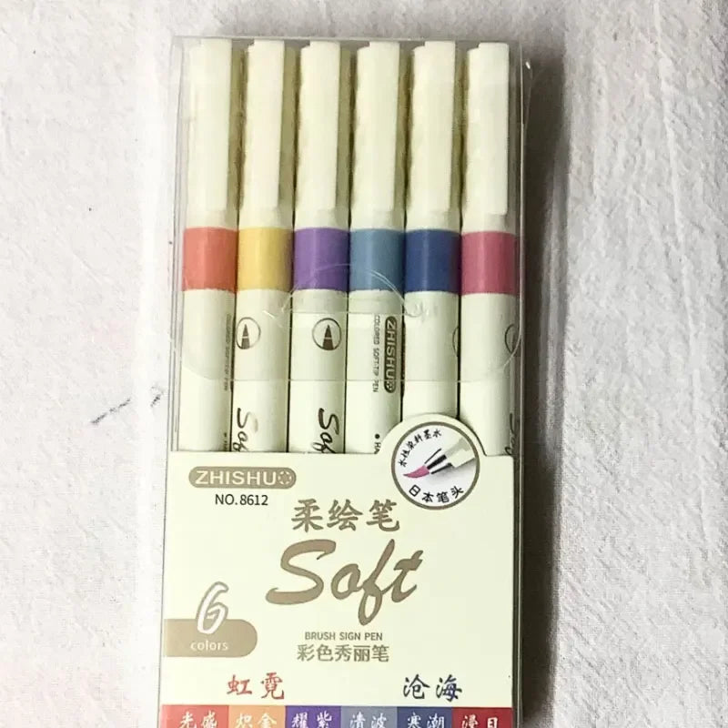 Buy The Best By Artsulli - Art is Long Life Short - 12/6 Color Vintage Watercolor Lettering Marker Drawing Pen Set Multicolor Soft Brush