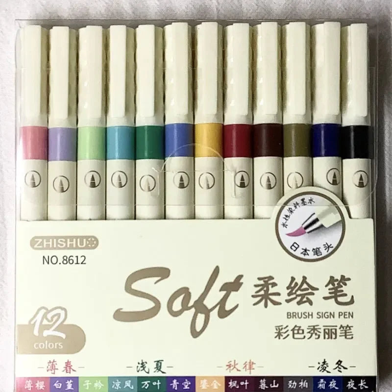 Buy The Best By Artsulli - Art is Long Life Short - 12/6 Color Vintage Watercolor Lettering Marker Drawing Pen Set Multicolor Soft Brush
