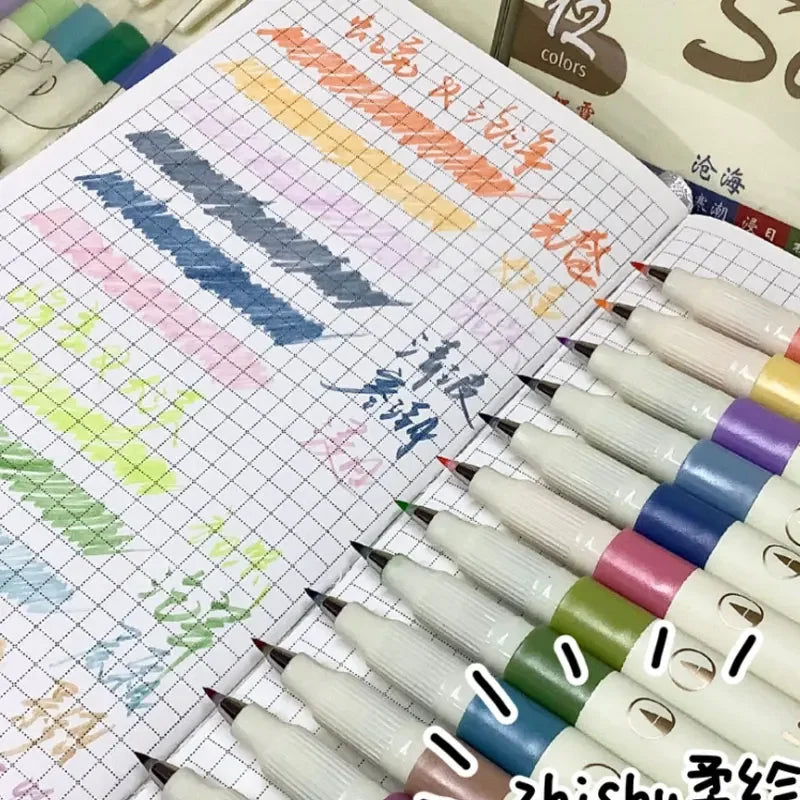Buy The Best By Artsulli - Art is Long Life Short - 12/6 Color Vintage Watercolor Lettering Marker Drawing Pen Set Multicolor Soft Brush