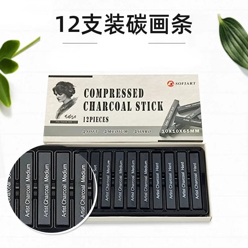 Buy The Best By Artsulli - Art is Long Life Short - 12 Pcs/box Square Sketch Charcoal Stick Compression Drawing Chalk Strips Student