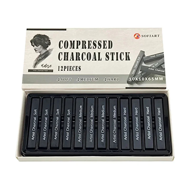 Buy The Best By Artsulli - Art is Long Life Short - 12 Pcs/box Square Sketch Charcoal Stick Compression Drawing Chalk Strips Student