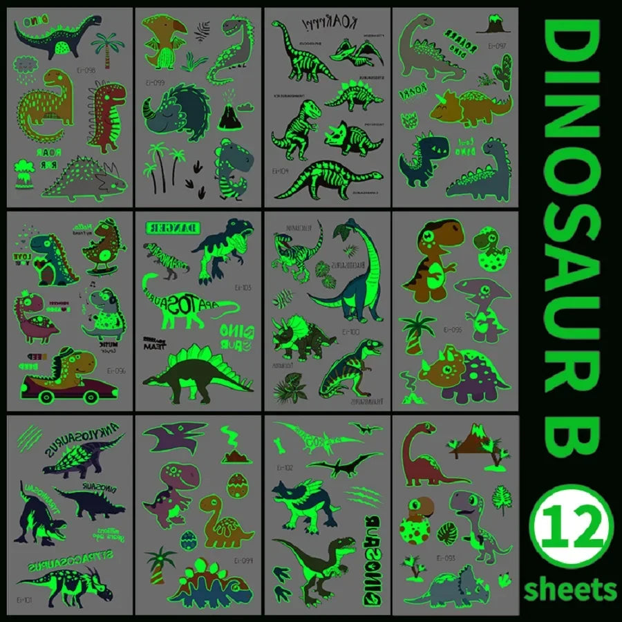 Buy The Best By Artsulli - Art is Long Life Short - 12 Sheets Glow in Dark Dinosaur Tattoos Waterproof Temporary T-Rex Pterosaur Kids Body