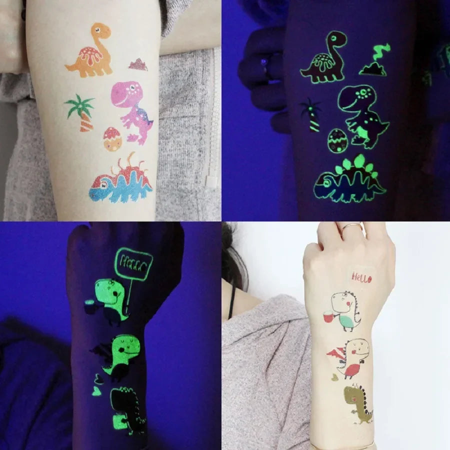 Buy The Best By Artsulli - Art is Long Life Short - 12 Sheets Glow in Dark Dinosaur Tattoos Waterproof Temporary T-Rex Pterosaur Kids Body