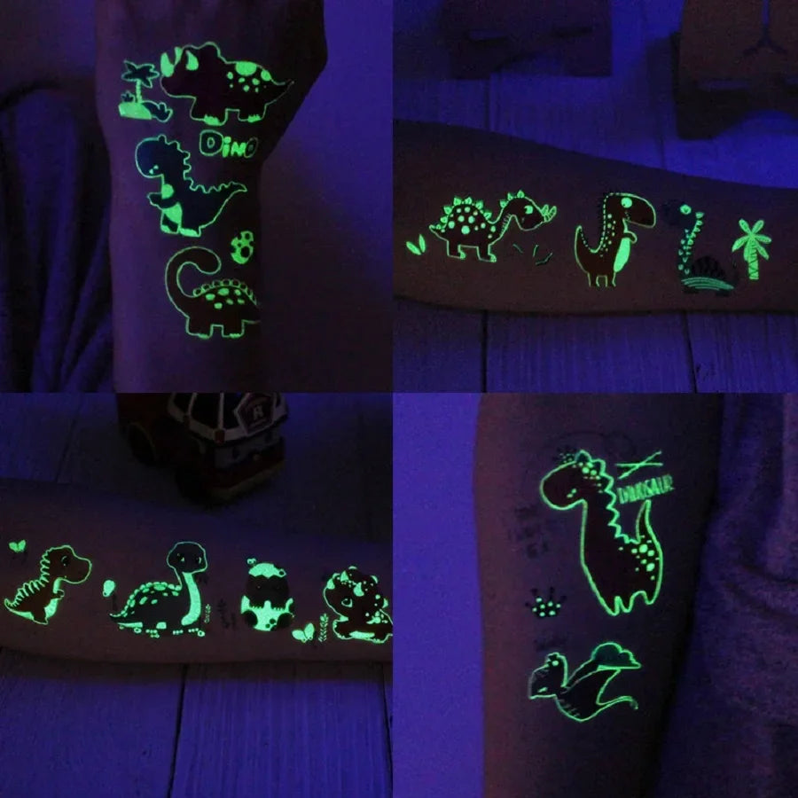 Buy The Best By Artsulli - Art is Long Life Short - 12 Sheets Glow in Dark Dinosaur Tattoos Waterproof Temporary T-Rex Pterosaur Kids Body