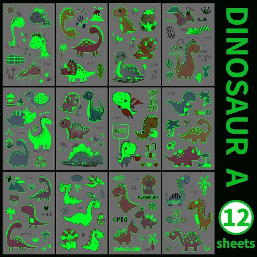 Buy The Best By Artsulli - Art is Long Life Short - 12 Sheets Glow in Dark Dinosaur Tattoos Waterproof Temporary T-Rex Pterosaur Kids Body