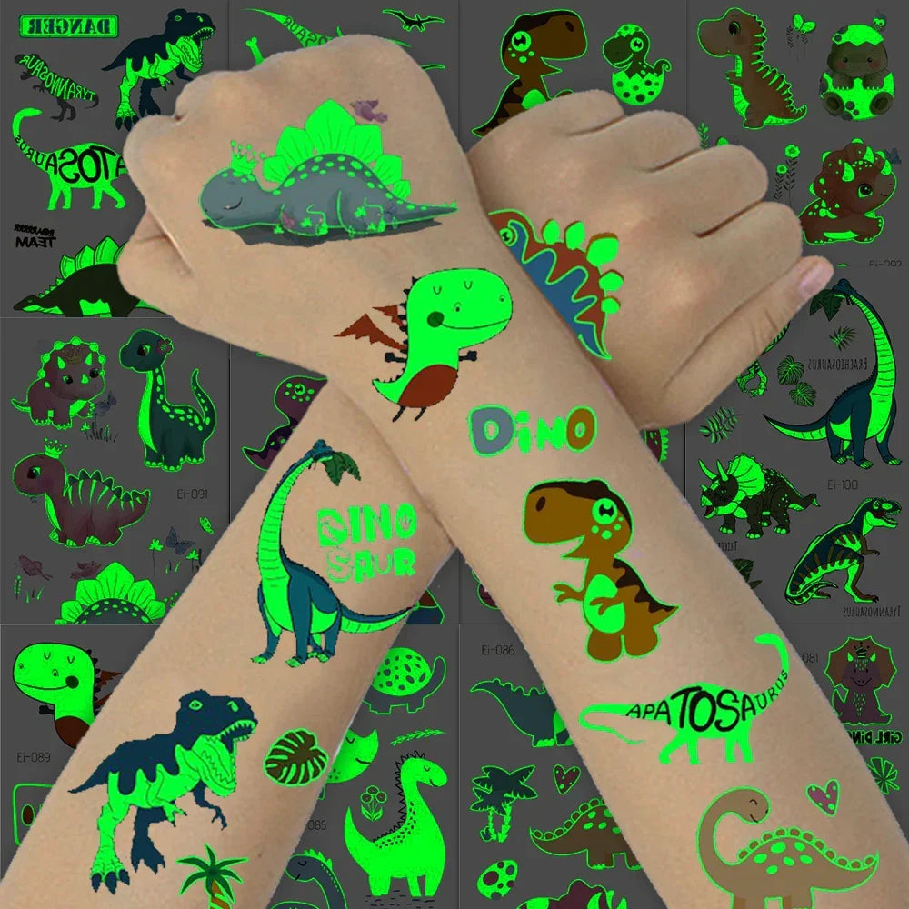 Buy The Best By Artsulli - Art is Long Life Short - 12 Sheets Glow in Dark Dinosaur Tattoos Waterproof Temporary T-Rex Pterosaur Kids Body