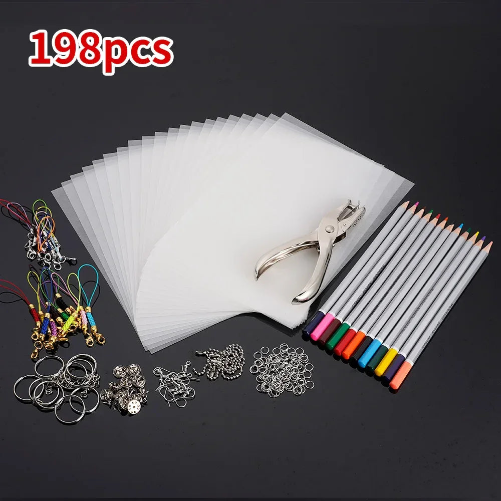 Buy The Best By Artsulli - Art is Long Life Short - 145/198Pcs Heat Shrink Plastic Set Shrinky Film Paper Sheet Kit Punch Keychains Earring