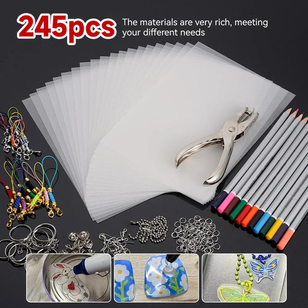 Buy The Best By Artsulli - Art is Long Life Short - 145/198Pcs Heat Shrink Plastic Set Shrinky Film Paper Sheet Kit Punch Keychains Earring