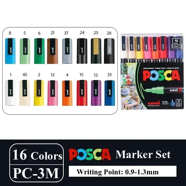 Buy The Best By Artsulli - Art is Long Life Short - 16pcs Japan UNI POSCA Markers Set Acrylic Graffiti Drawing Permanent Waterproof