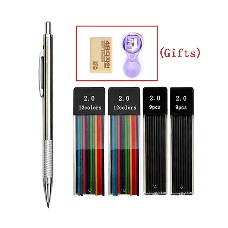 Buy The Best By Artsulli - Art is Long Life Short - 2.0 mm Mechanical Pencils Set 2B Automatic Student Color/Black Lead Refills Sketch