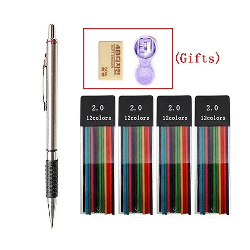 Buy The Best By Artsulli - Art is Long Life Short - 2.0 mm Mechanical Pencils Set 2B Automatic Student Color/Black Lead Refills Sketch