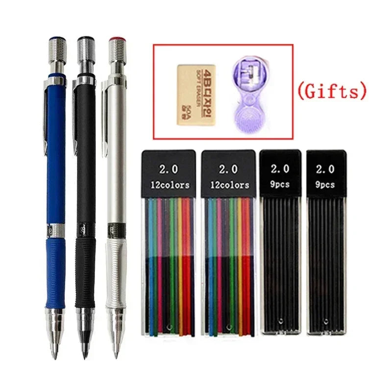 Buy The Best By Artsulli - Art is Long Life Short - 2.0 mm Mechanical Pencils Set 2B Automatic Student Color/Black Lead Refills Sketch