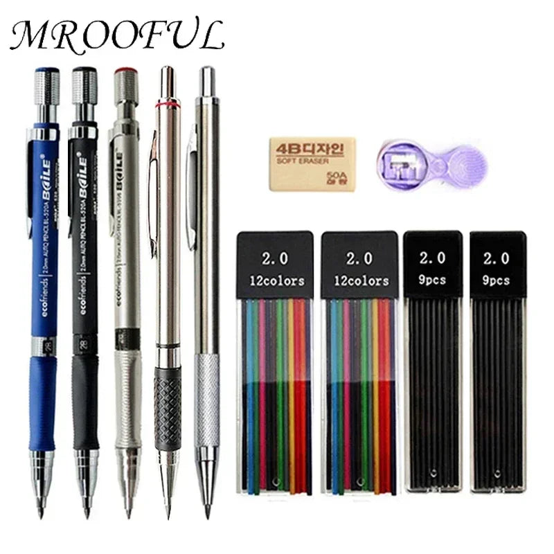 Buy The Best By Artsulli - Art is Long Life Short - 2.0 mm Mechanical Pencils Set 2B Automatic Student Color/Black Lead Refills Sketch