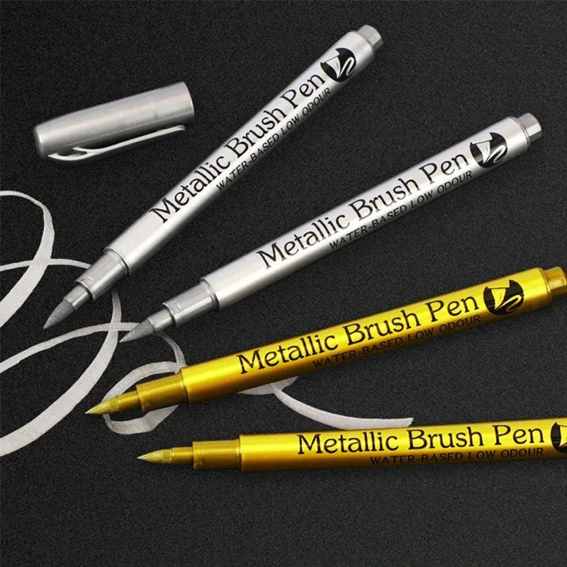 Buy The Best By Artsulli - Art is Long Life Short - 2/1Pc Brush Metallic Marker Pens Gold Silver Color Permanent For Manga Crafts