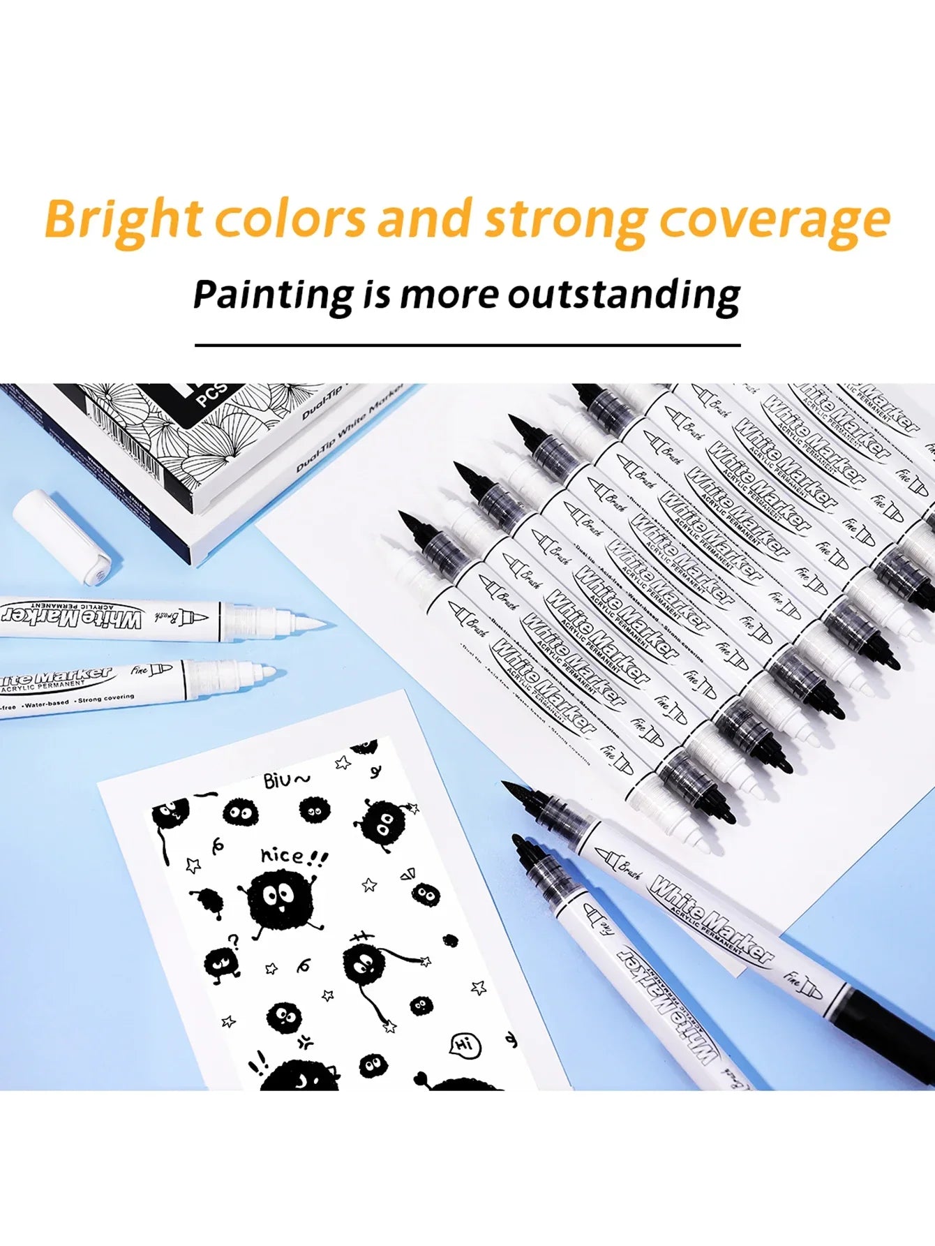 Buy The Best By Artsulli - Art is Long Life Short - 2-6Pcs Black/White Large Capacity Dual Tip Permanent Acrylic Paint Pen for Supplies
