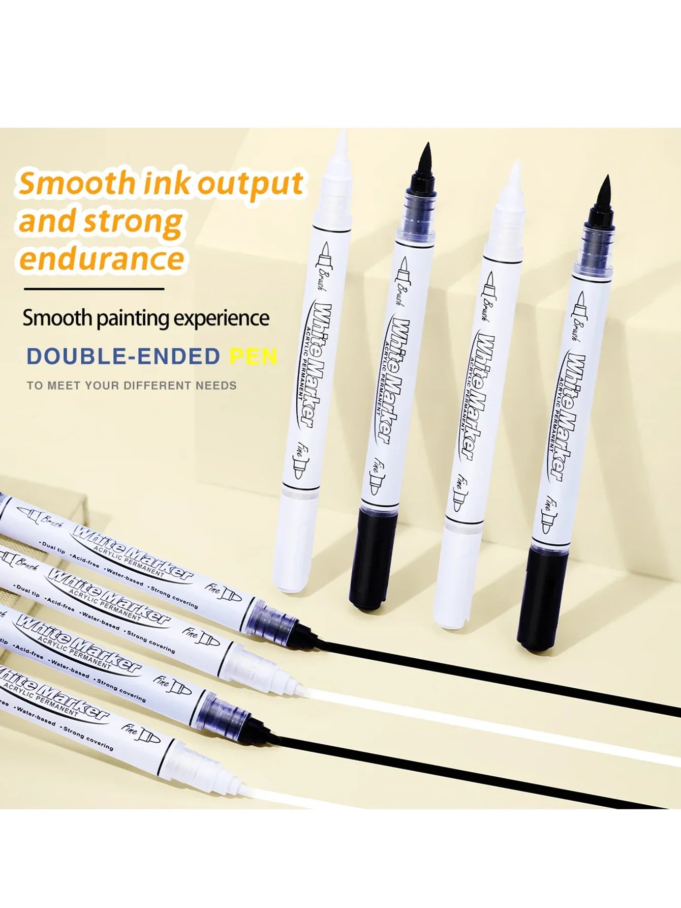 Buy The Best By Artsulli - Art is Long Life Short - 2-6Pcs Black/White Large Capacity Dual Tip Permanent Acrylic Paint Pen for Supplies