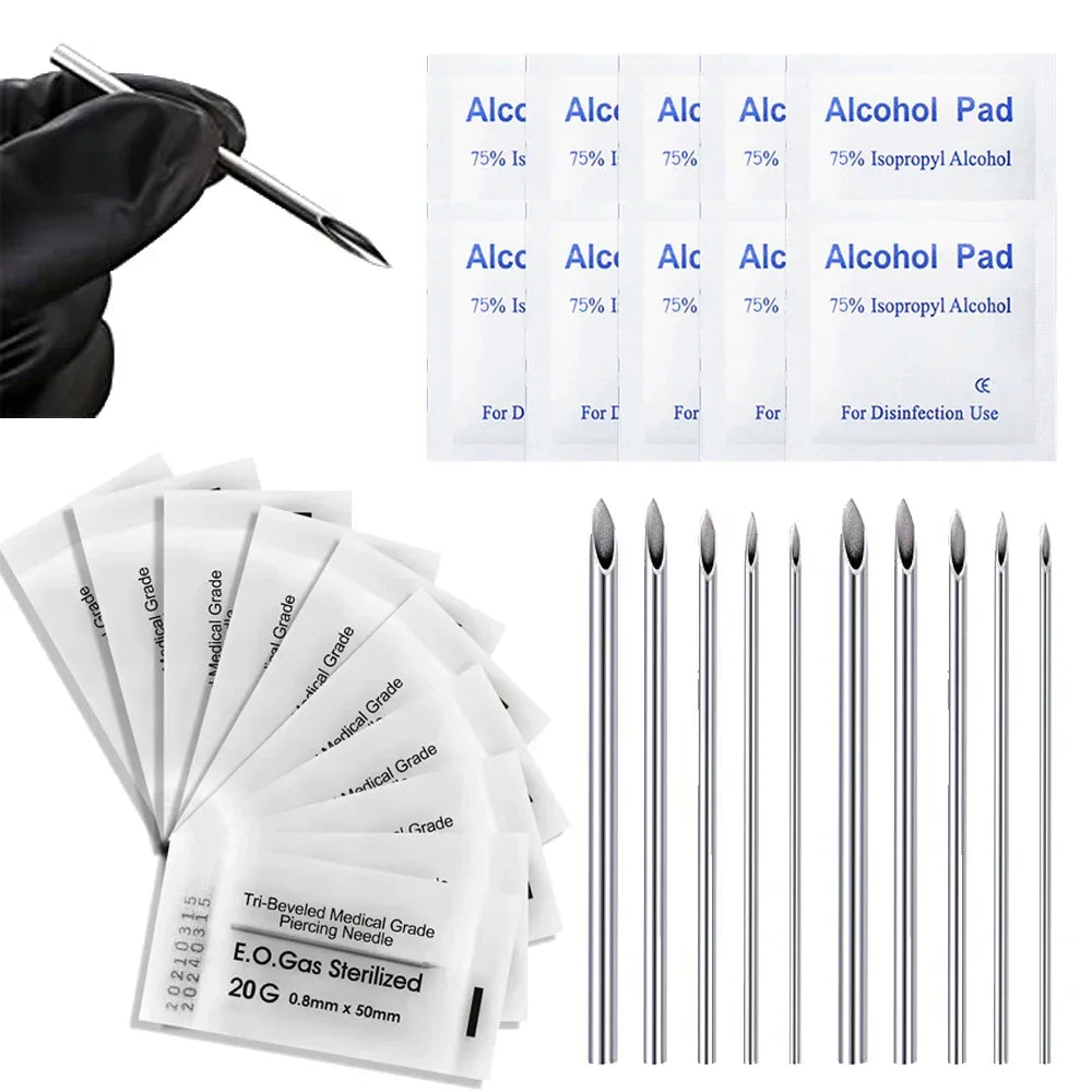 Buy The Best By Artsulli - Art is Long Life Short - 20pcs Ear Nose Piercing Needles Body Tattoo Supply Assorted Tool Alcohol Pad - 2026