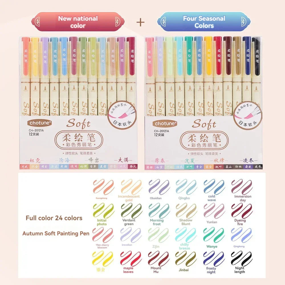 Buy The Best By Artsulli - Art is Long Life Short - 24/3 Color Vintage Watercolor Lettering Marker Drawing Pen Set Multicolor Soft Brush