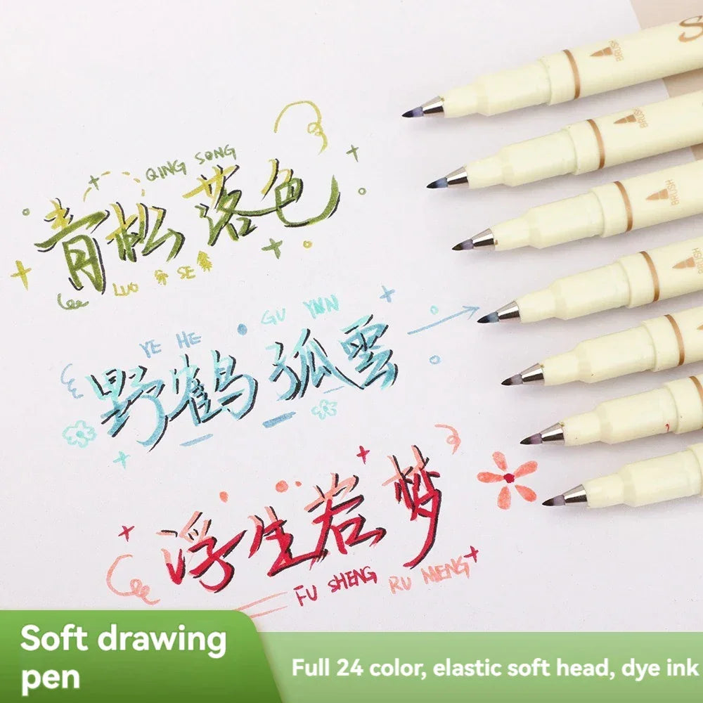 Buy The Best By Artsulli - Art is Long Life Short - 24/3 Color Vintage Watercolor Lettering Marker Drawing Pen Set Multicolor Soft Brush