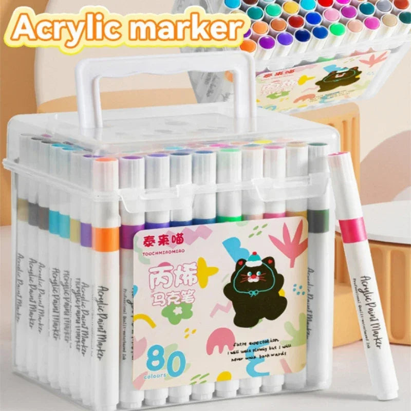 Buy The Best By Artsulli - Art is Long Life Short - 24/36/48/60/80Pcs Acrylic Colors Markers Painting Pen DIY Drawing for Card Rock Wood