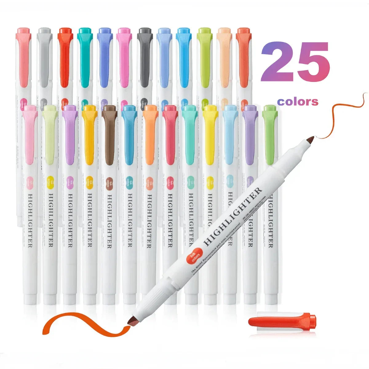 Buy The Best By Artsulli - Art is Long Life Short - 25-Pack Dual-Tip Highlighter Pens - Fine & Chisel Tips Vibrant Colors Perfect