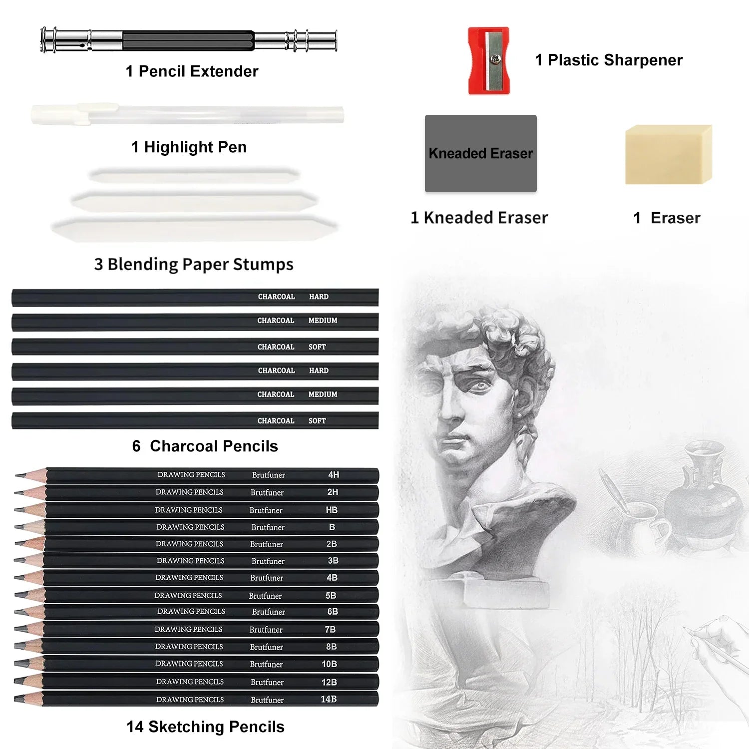 Buy The Best By Artsulli - Art is Long Life Short - 29-70 pcs Drawing Set Sketching Kit - Supplies,for Adults Artists with 3-Color