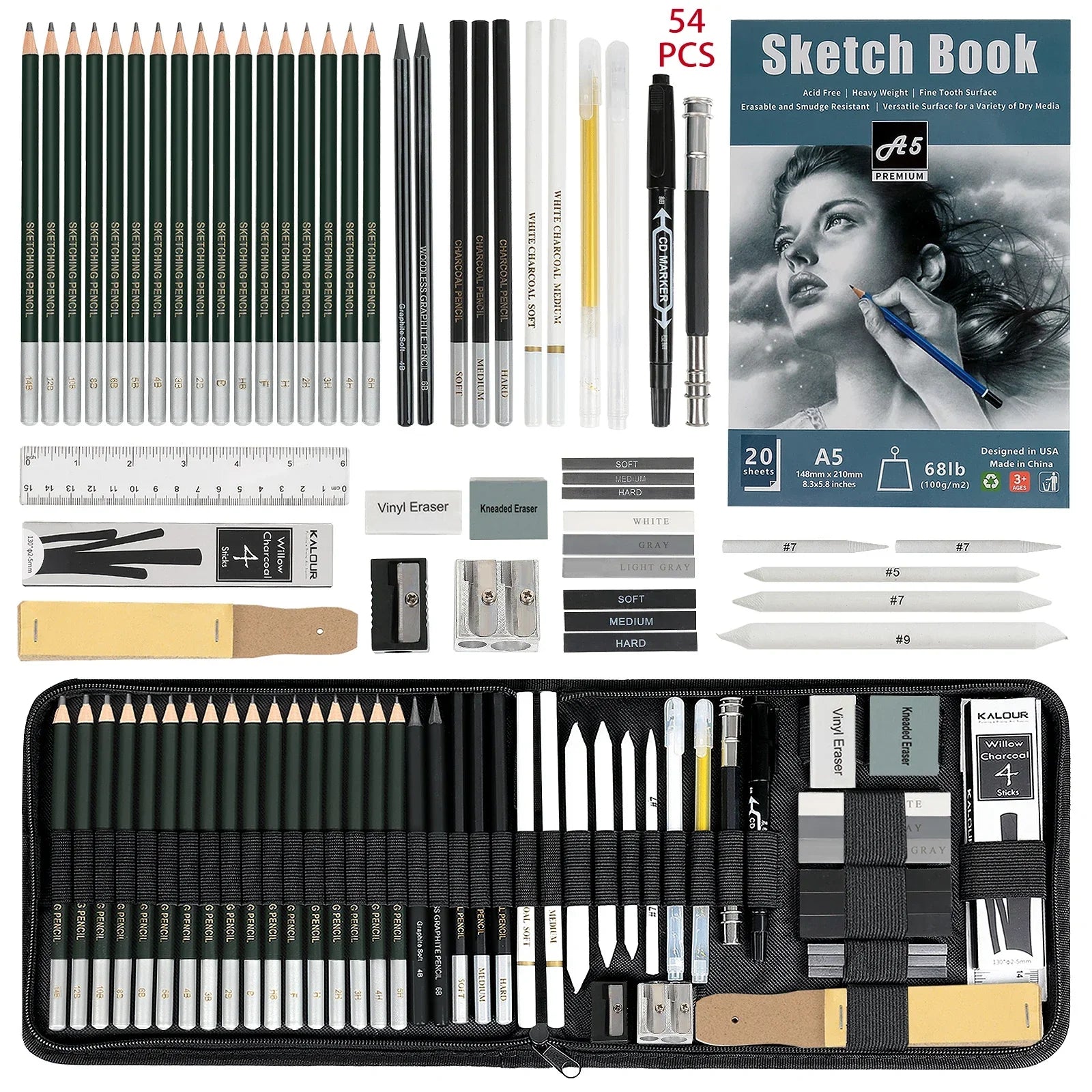Buy The Best By Artsulli - Art is Long Life Short - 29-70 pcs Drawing Set Sketching Kit - Supplies,for Adults Artists with 3-Color