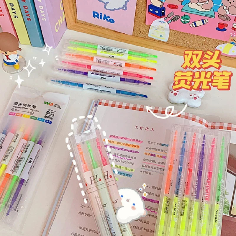 Buy The Best By Artsulli - Art is Long Life Short - 3/6Pcs/Set Double Head Fluorescent Highlighter Pen Markers Pastel Drawing for Student