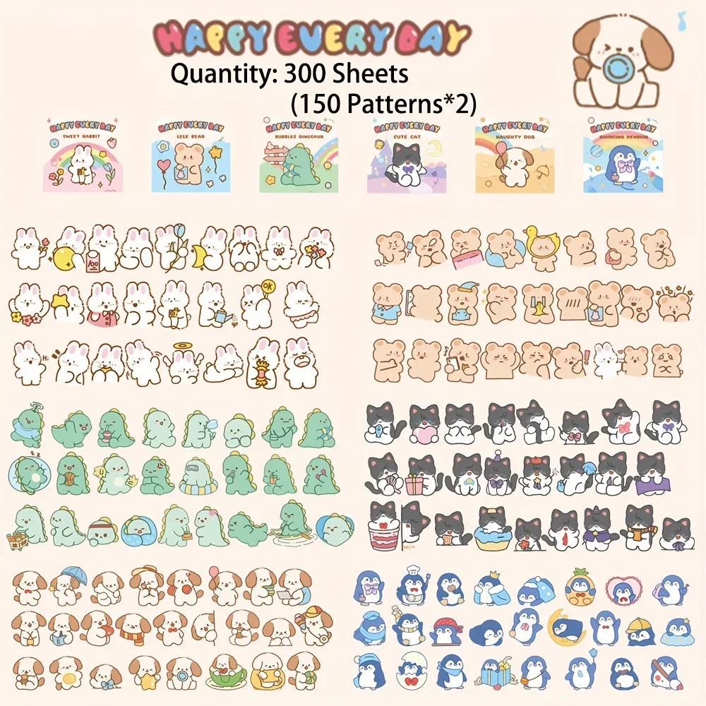 Buy The Best By Artsulli - Art is Long Life Short - 300 Sheets Cute Cartoon Animals Washi Scrapbooking Stickers Set Decorative DIY Crafts