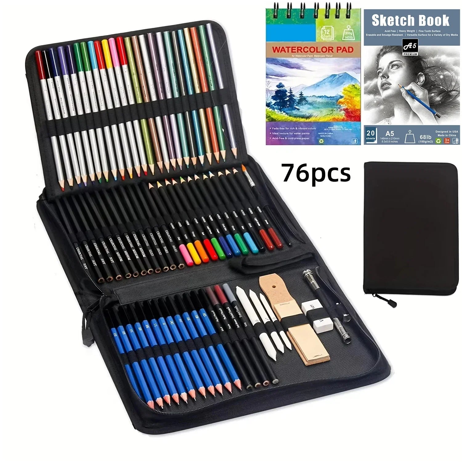 Buy The Best By Artsulli - Art is Long Life Short - 34/42/54/72/76/96 Pcs Drawing Sketching Coloring Set Pencils & Kit Tool Professional