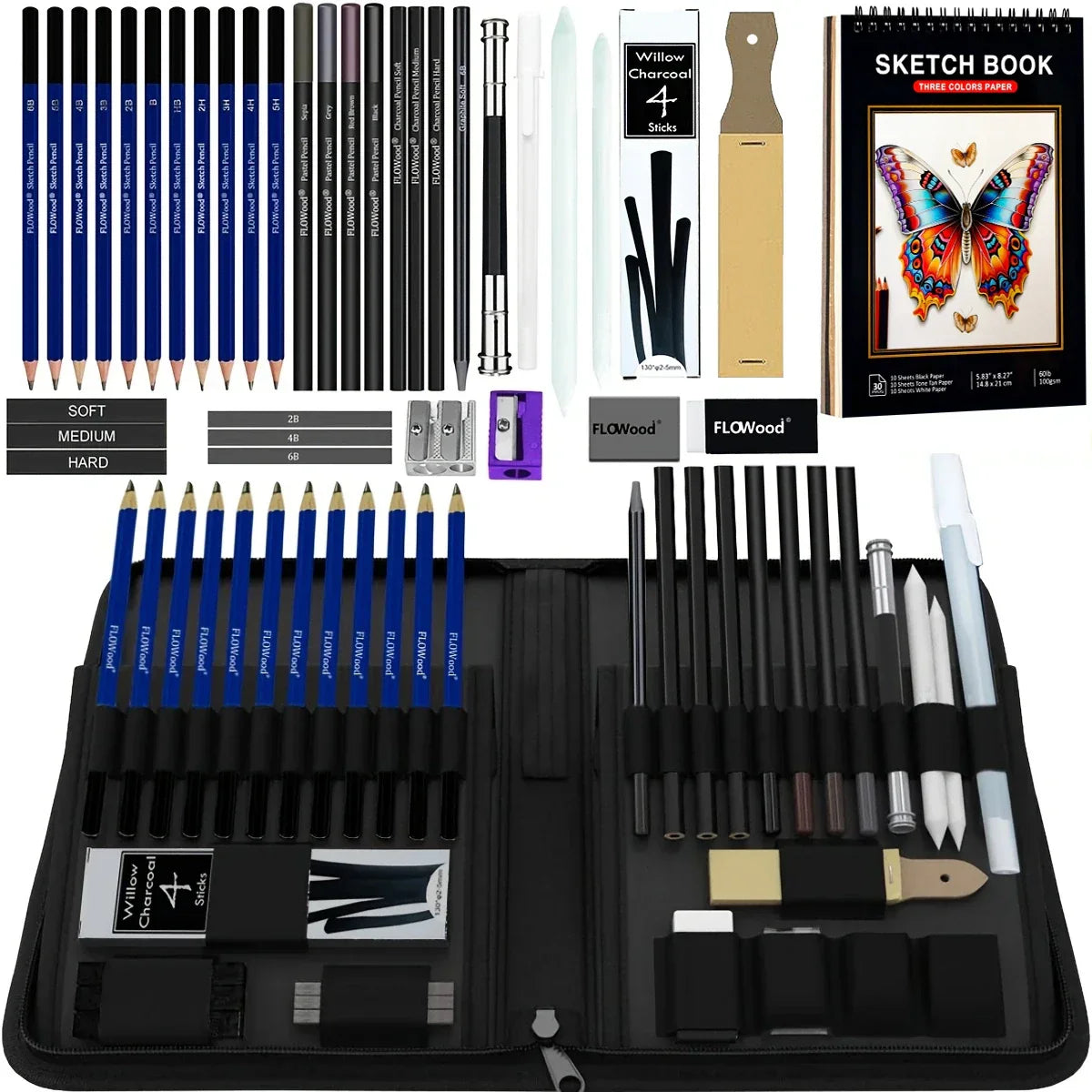 Buy The Best By Artsulli - Art is Long Life Short - 34/42/54/72/76/96 Pcs Drawing Sketching Coloring Set Pencils & Kit Tool Professional