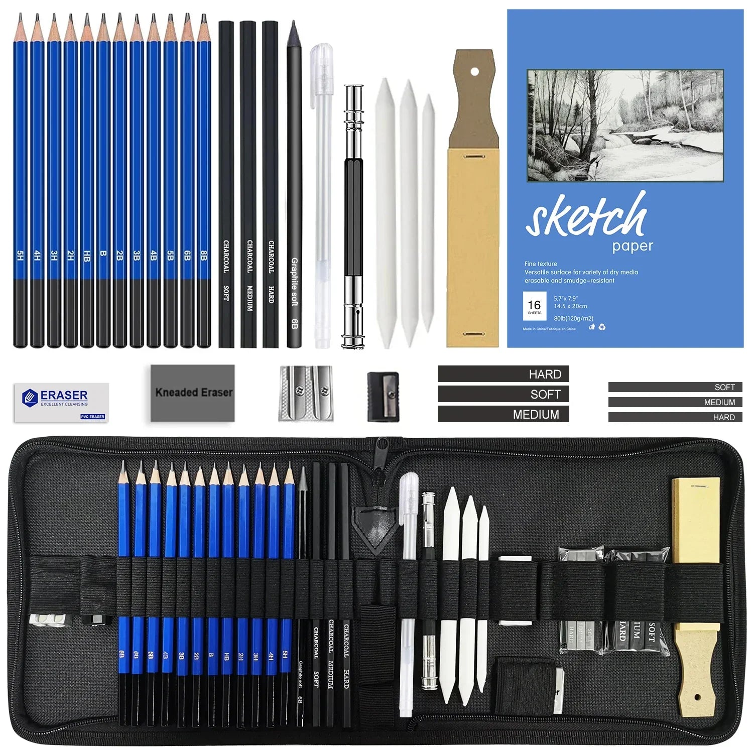 Buy The Best By Artsulli - Art is Long Life Short - 34/42/54/72/76/96 Pcs Drawing Sketching Coloring Set Pencils & Kit Tool Professional