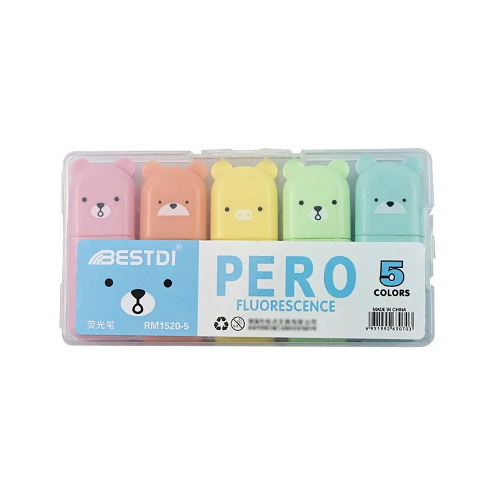 Buy The Best By Artsulli - Art is Long Life Short - 4/5/6 Pcs Kawaii Bear Highlighter Pens Cute Stationery Markers Oblique Tip Candy Color