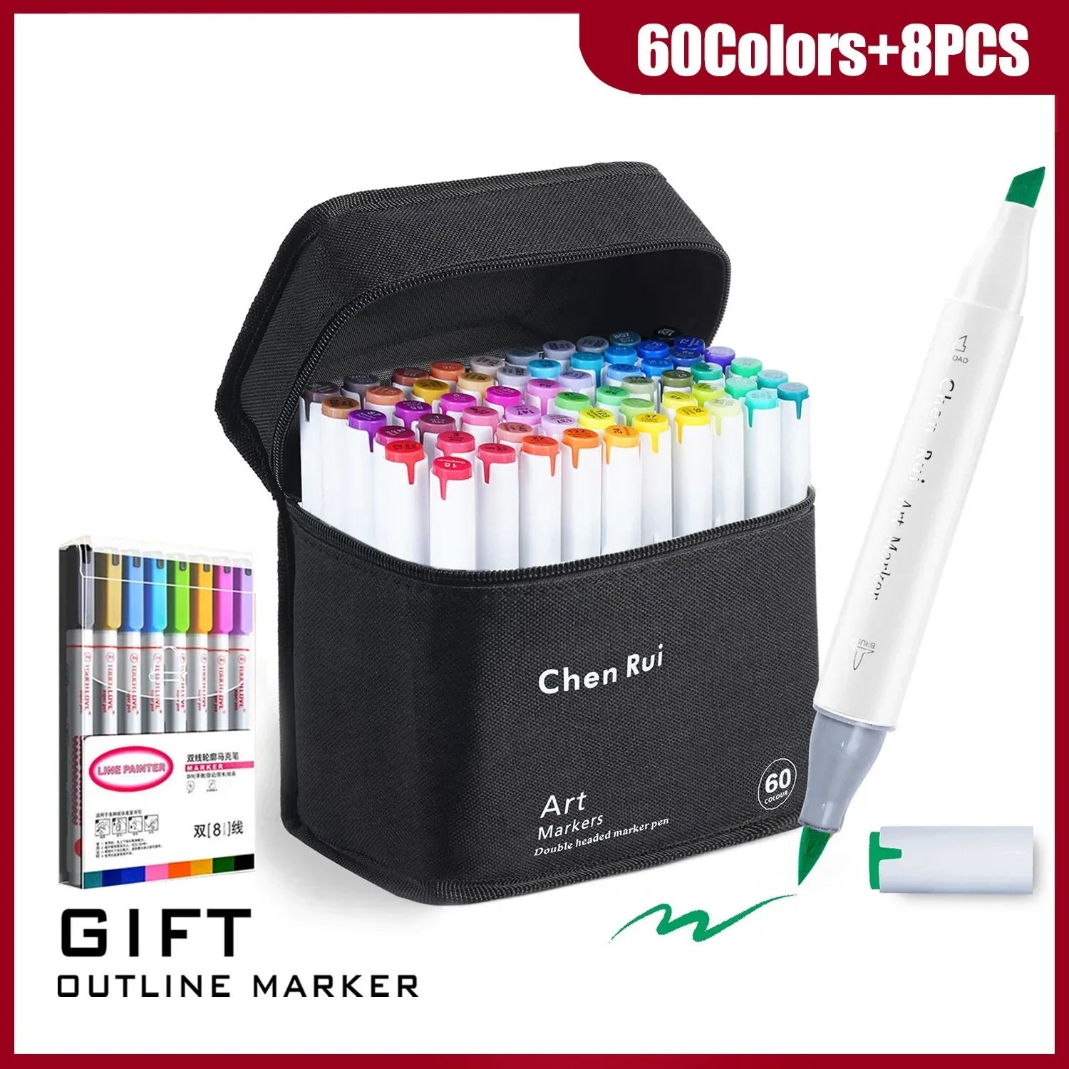 Buy The Best By Artsulli - Art is Long Life Short - 48-180 Colors Dual Tip Brush & Chisel Permanent Marker Pens with Base&Outline Markers