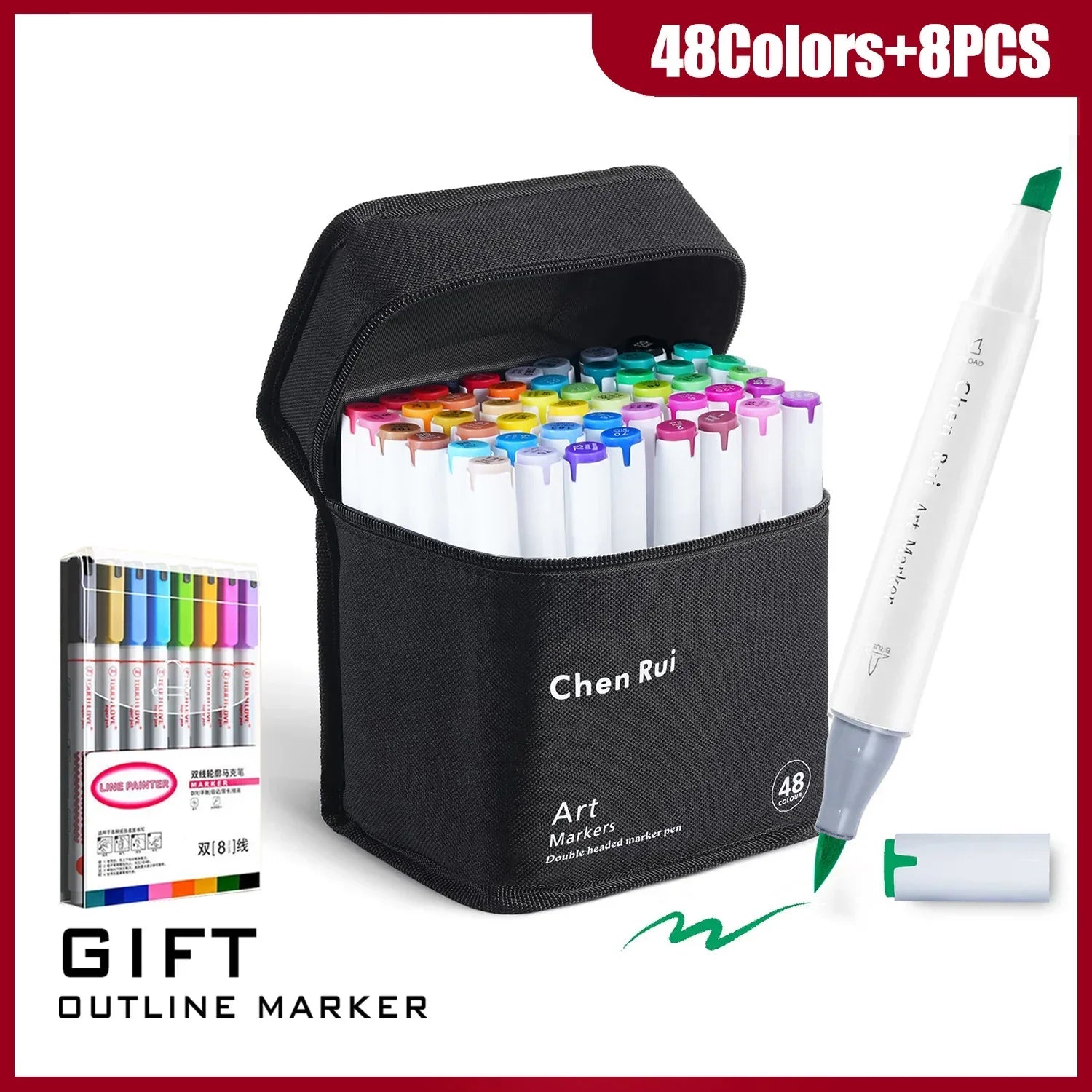 Buy The Best By Artsulli - Art is Long Life Short - 48-180 Colors Dual Tip Brush & Chisel Permanent Marker Pens with Base&Outline Markers