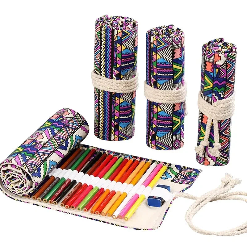 Buy The Best By Artsulli - Art is Long Life Short - 48 Holes Roll Colored Pencil Case Kawaii School Students Supplies Paint Brush Pen Bag